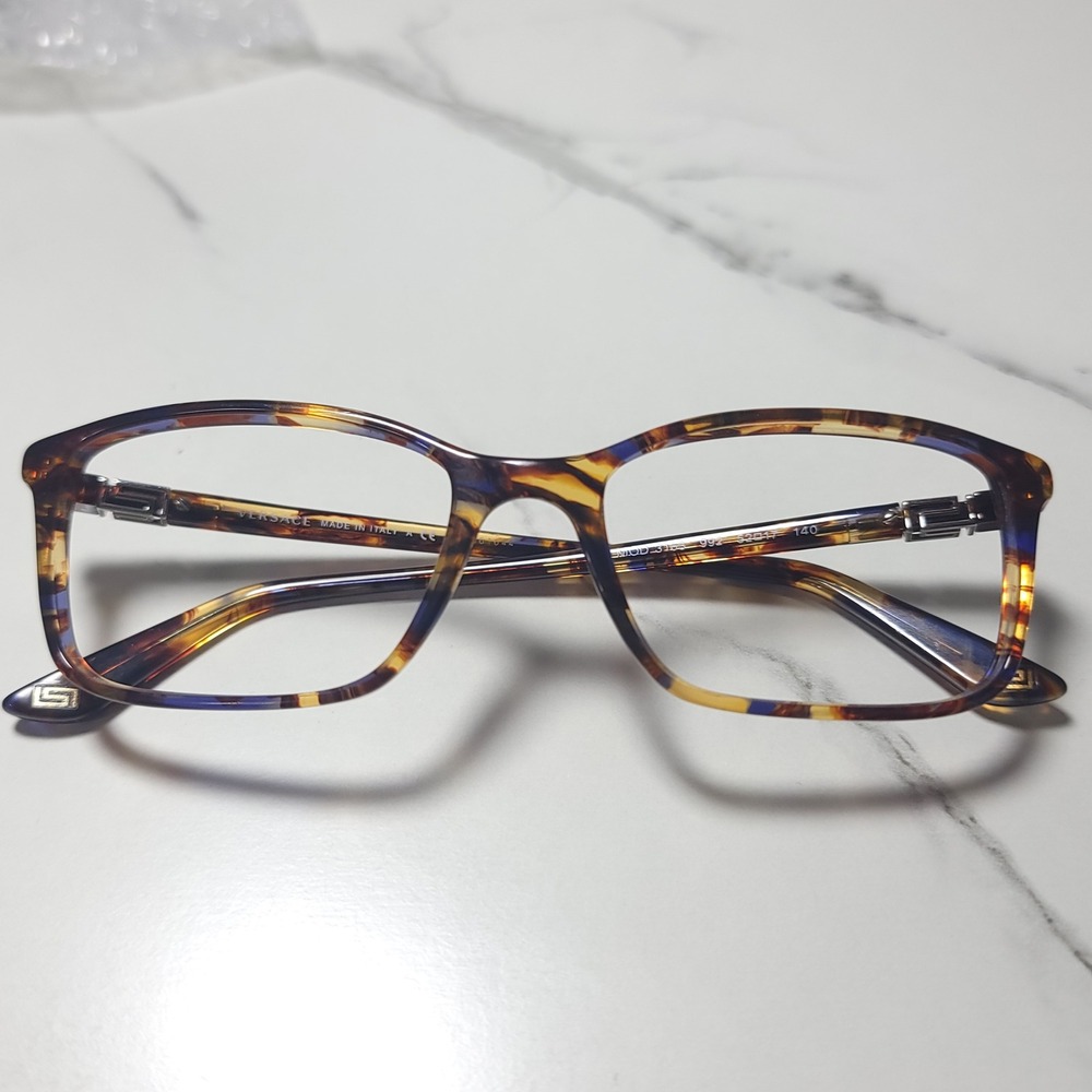 Versace MOD 3163 992 Tortoise Blue Eyeglass Frames Italy 52-17-140 Greca Logo